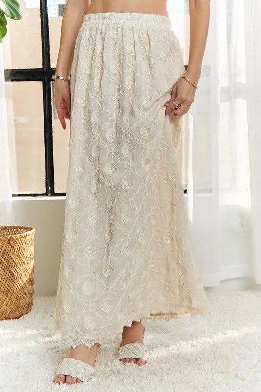 Elastic Waist Applique Maxi Skirt - VeauBeauty