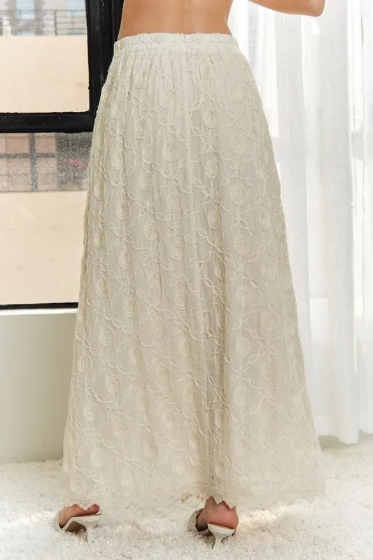 Elastic Waist Applique Maxi Skirt - VeauBeauty