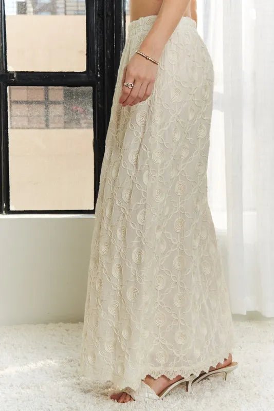 Elastic Waist Applique Maxi Skirt - VeauBeauty