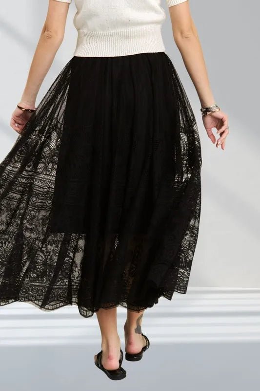 Elastic Waist Raw Hem Lace Maxi Skirt - VeauBeauty