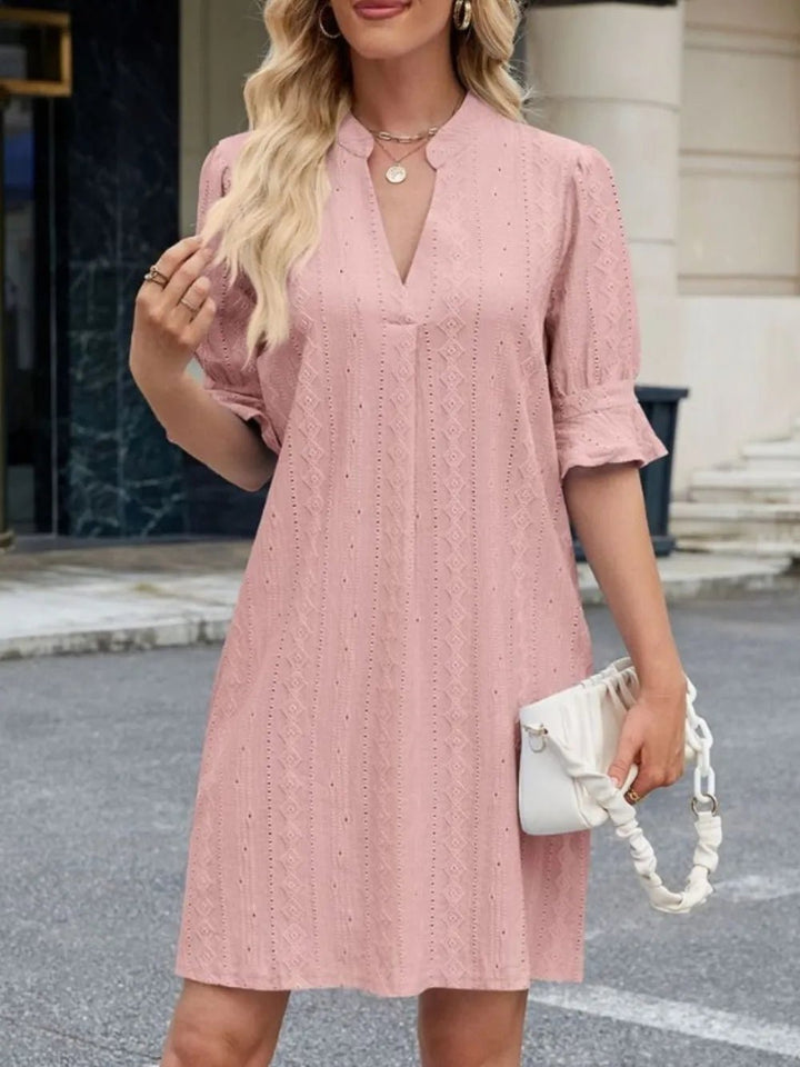 Eyelet Flounce Sleeve Mini Dress - VeauBeauty