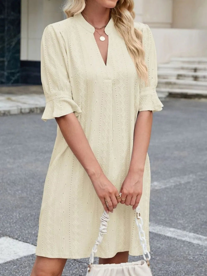 Eyelet Flounce Sleeve Mini Dress - VeauBeauty