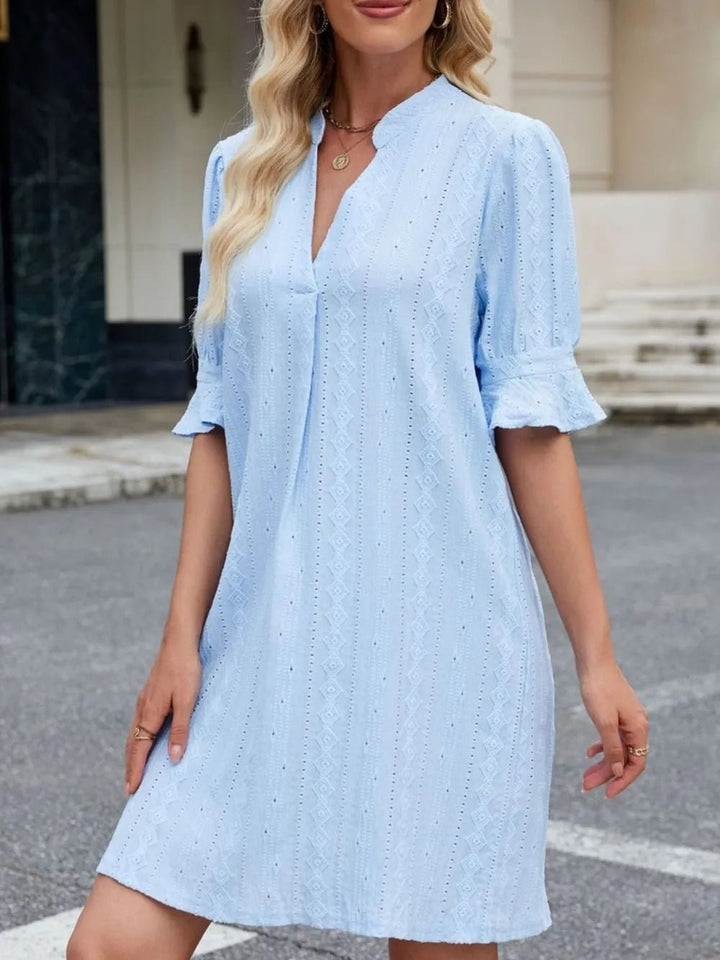 Eyelet Flounce Sleeve Mini Dress - VeauBeauty
