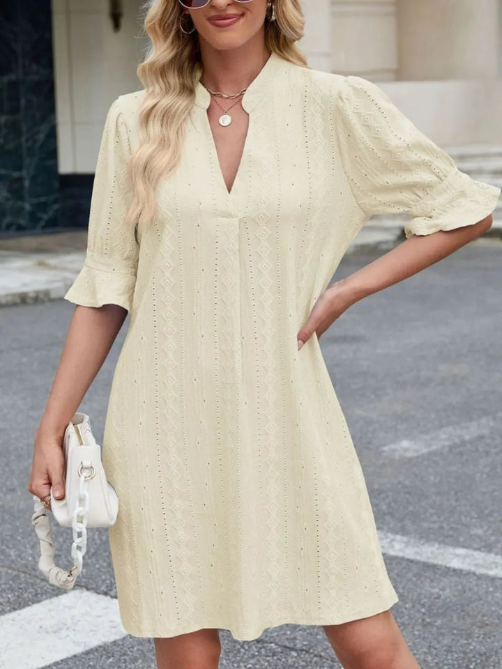 Eyelet Flounce Sleeve Mini Dress - VeauBeauty