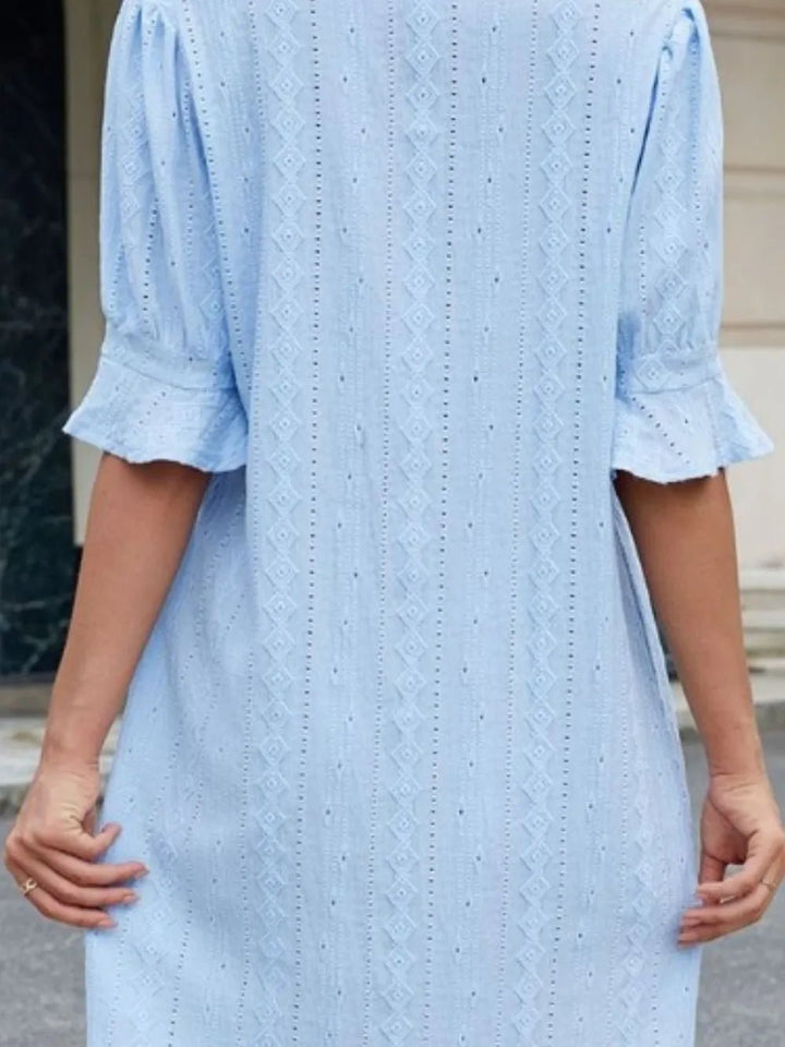 Eyelet Flounce Sleeve Mini Dress - VeauBeauty