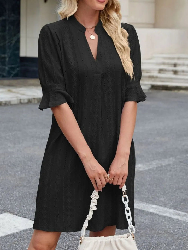 Eyelet Flounce Sleeve Mini Dress - VeauBeauty