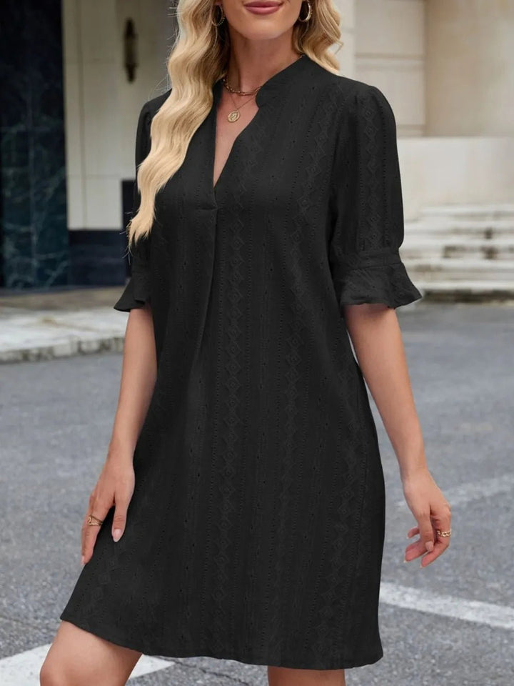 Eyelet Flounce Sleeve Mini Dress - VeauBeauty