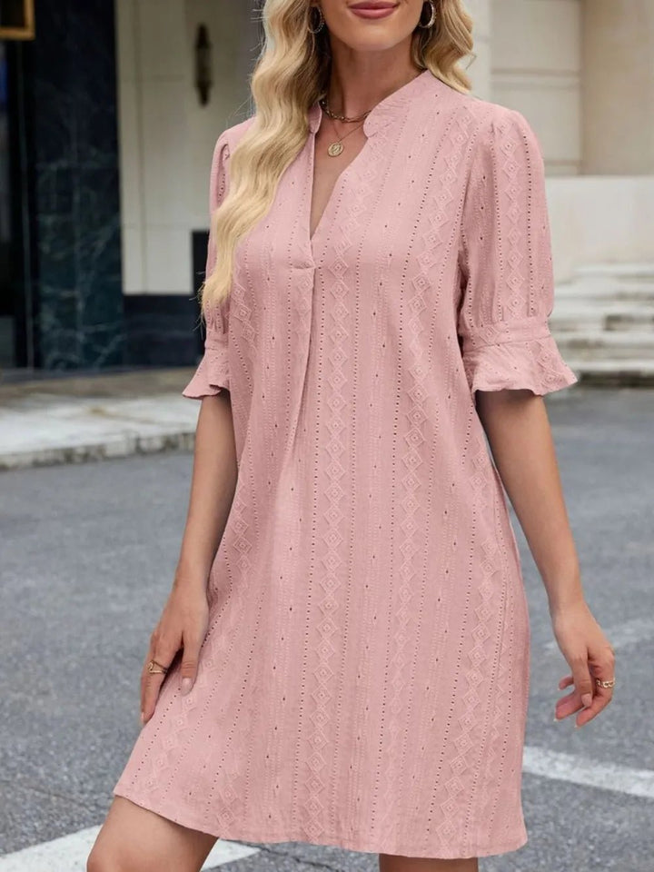 Eyelet Flounce Sleeve Mini Dress - VeauBeauty
