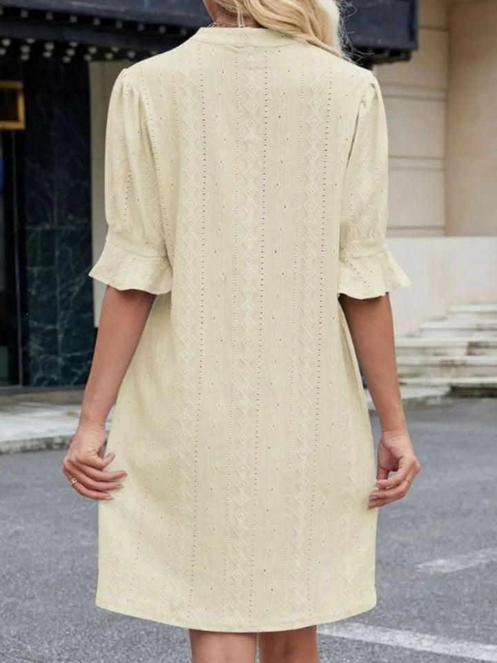 Eyelet Flounce Sleeve Mini Dress - VeauBeauty