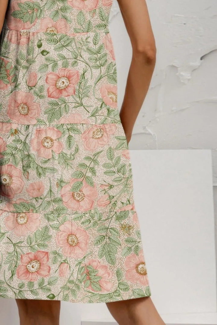 FAM - FAM Tiered Printed Round Neck Sleeveless Dress - VeauBeauty
