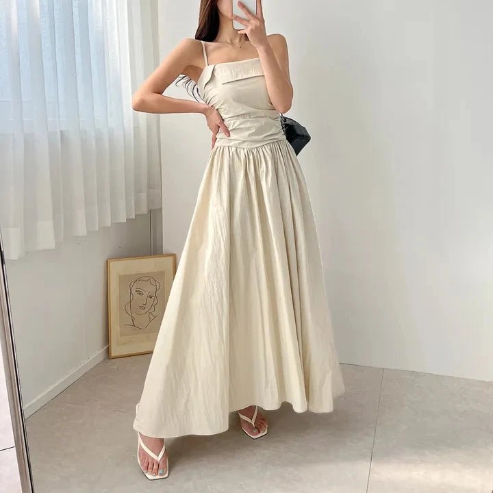 Feminine A - Line Summer Dress – Bell Sleeve Detail & High Waist Mid - Length Design - VeauBeauty