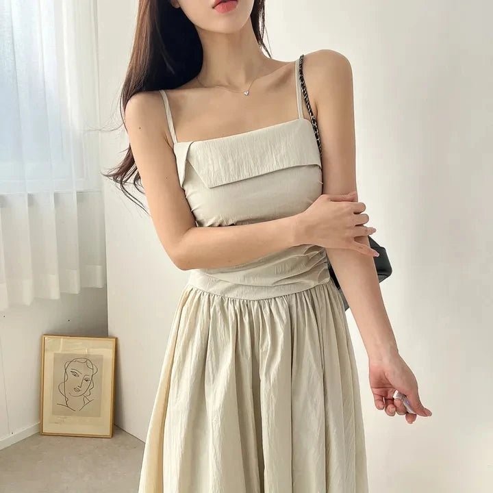 Feminine A - Line Summer Dress – Bell Sleeve Detail & High Waist Mid - Length Design - VeauBeauty