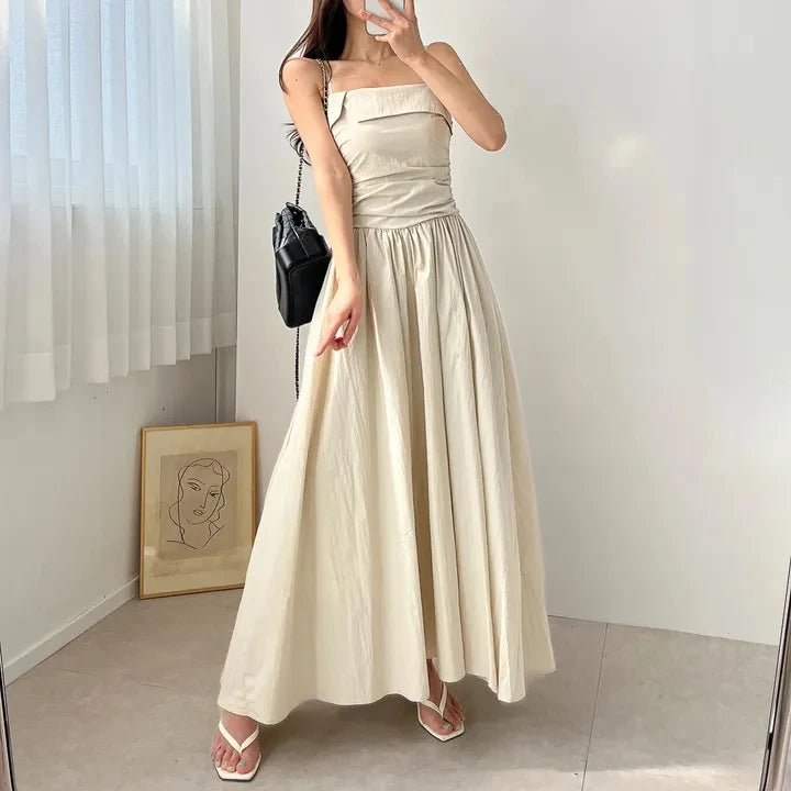 Feminine A - Line Summer Dress – Bell Sleeve Detail & High Waist Mid - Length Design - VeauBeauty