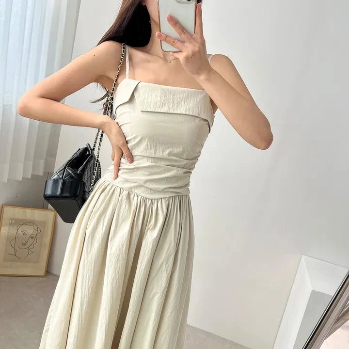 Feminine A - Line Summer Dress – Bell Sleeve Detail & High Waist Mid - Length Design - VeauBeauty