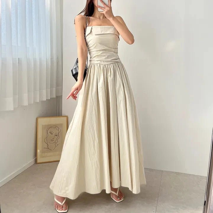 Feminine A - Line Summer Dress – Bell Sleeve Detail & High Waist Mid - Length Design - VeauBeauty