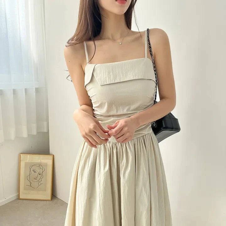 Feminine A - Line Summer Dress – Bell Sleeve Detail & High Waist Mid - Length Design - VeauBeauty