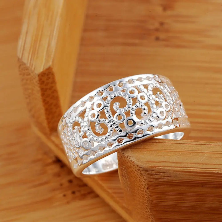 Fine 925 Sterling Silver Retro Charm Ring for Women Wedding Party Gift - VeauBeauty