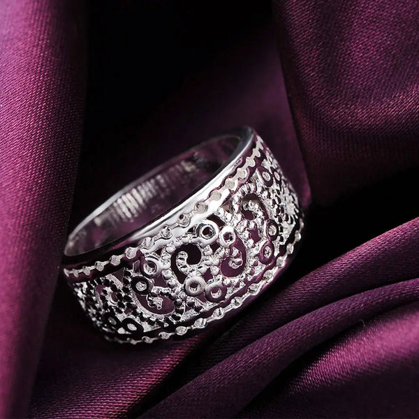 Fine 925 Sterling Silver Retro Charm Ring for Women Wedding Party Gift - VeauBeauty