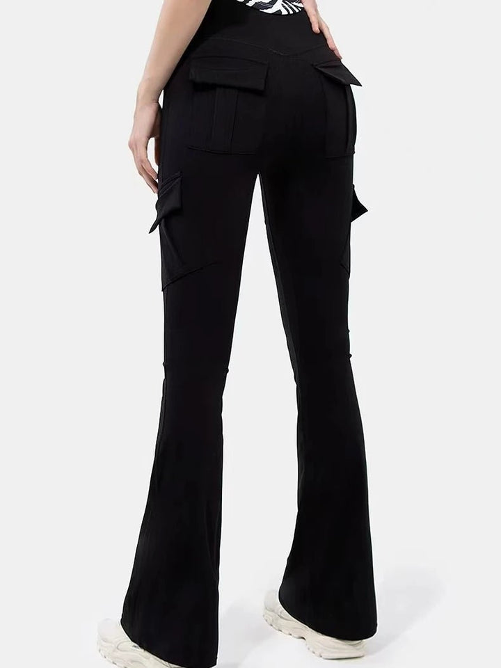 Flare Bootleg Yoga Pants with Pockets – High Waist Plus Size Workout Trousers - VeauBeauty