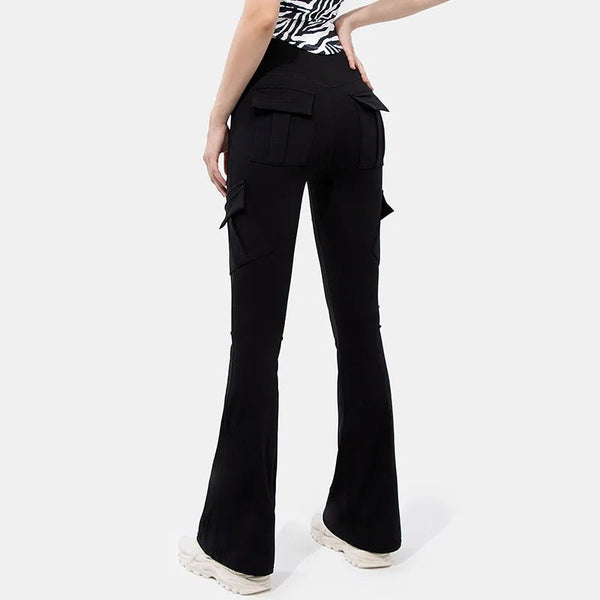 Flare Bootleg Yoga Pants with Pockets – High Waist Plus Size Workout Trousers - VeauBeauty