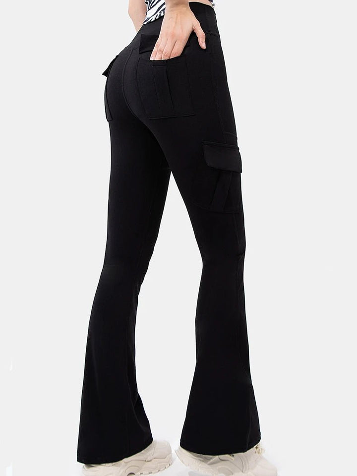 Flare Bootleg Yoga Pants with Pockets – High Waist Plus Size Workout Trousers - VeauBeauty