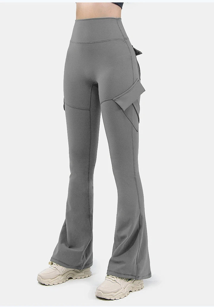 Flare Bootleg Yoga Pants with Pockets – High Waist Plus Size Workout Trousers - VeauBeauty
