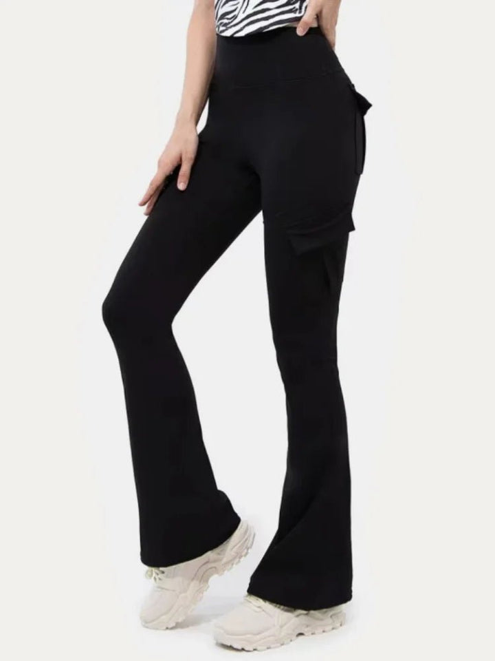 Flare Bootleg Yoga Pants with Pockets – High Waist Plus Size Workout Trousers - VeauBeauty