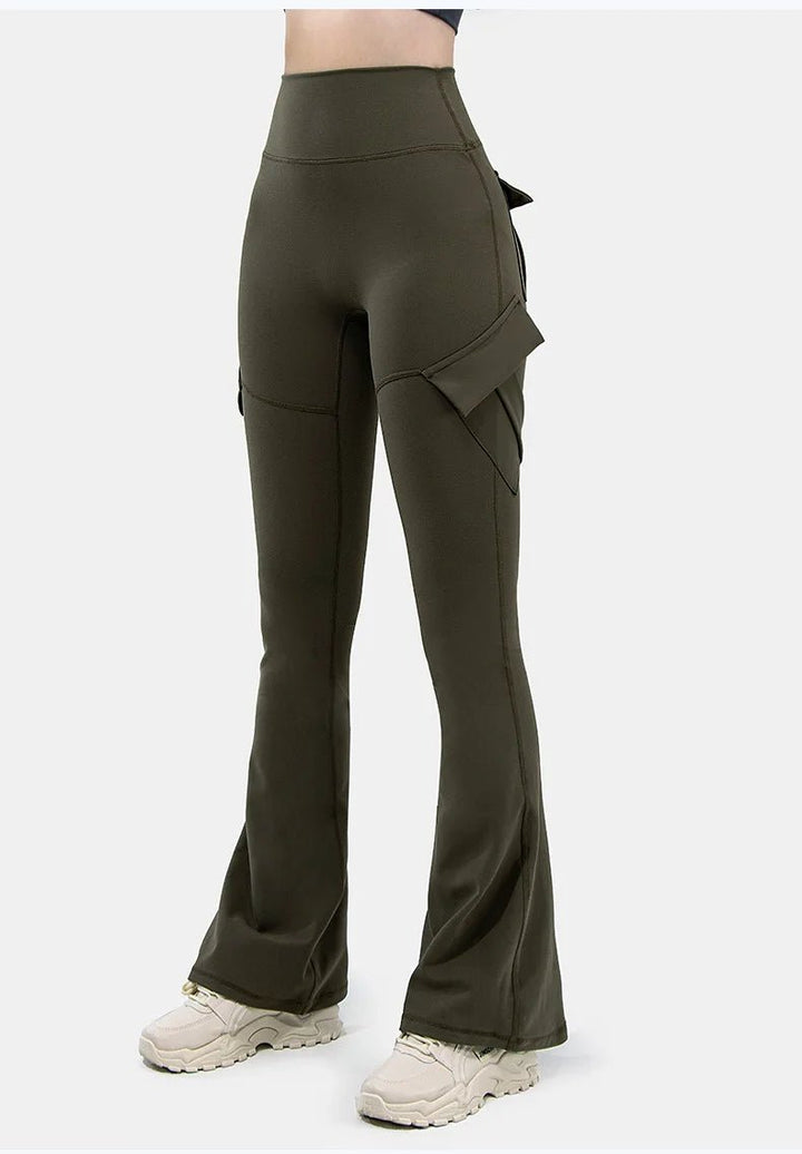 Flare Bootleg Yoga Pants with Pockets – High Waist Plus Size Workout Trousers - VeauBeauty