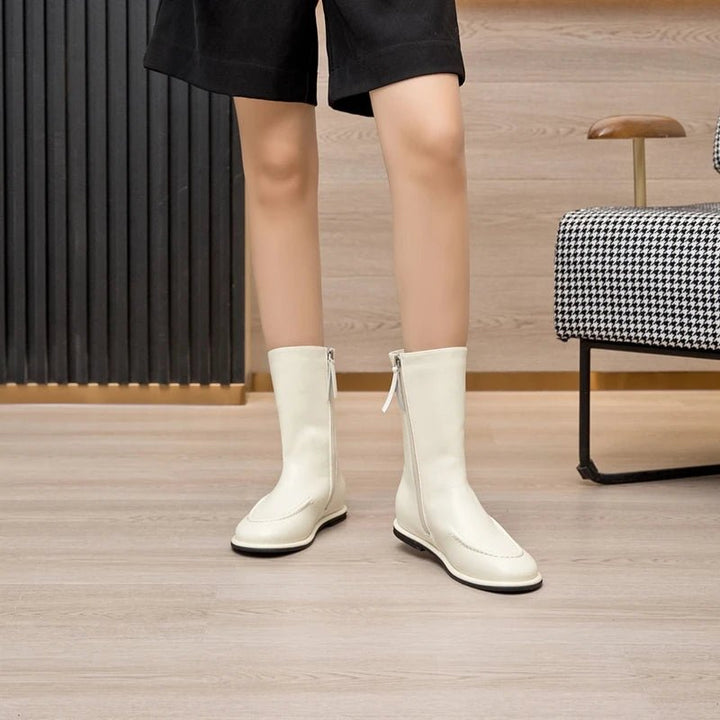 Flat Genuine Leather Ankle Boots – Warm Winter Knight Style Boots for Women - VeauBeauty