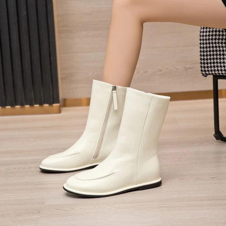 Flat Genuine Leather Ankle Boots – Warm Winter Knight Style Boots for Women - VeauBeauty