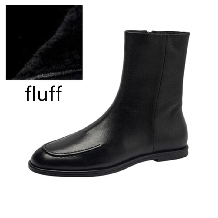 Flat Genuine Leather Ankle Boots – Warm Winter Knight Style Boots for Women - VeauBeauty
