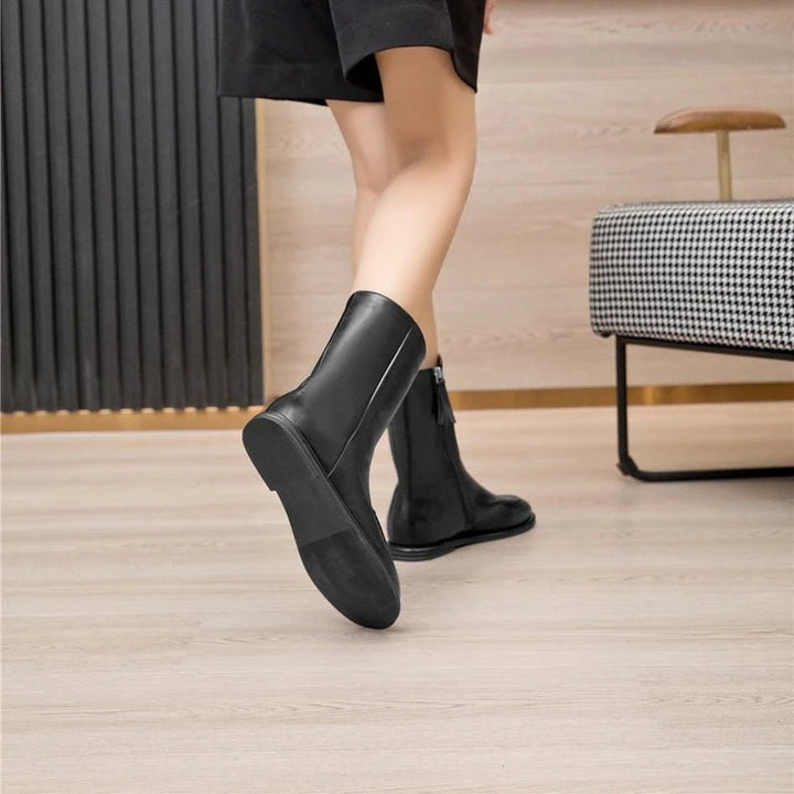 Flat Genuine Leather Ankle Boots – Warm Winter Knight Style Boots for Women - VeauBeauty
