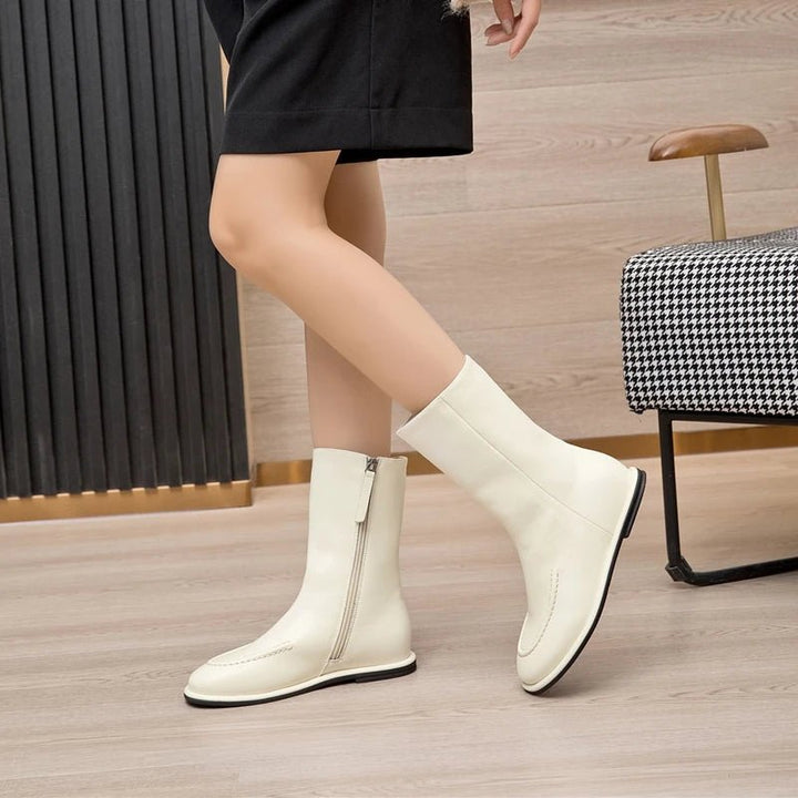 Flat Genuine Leather Ankle Boots – Warm Winter Knight Style Boots for Women - VeauBeauty