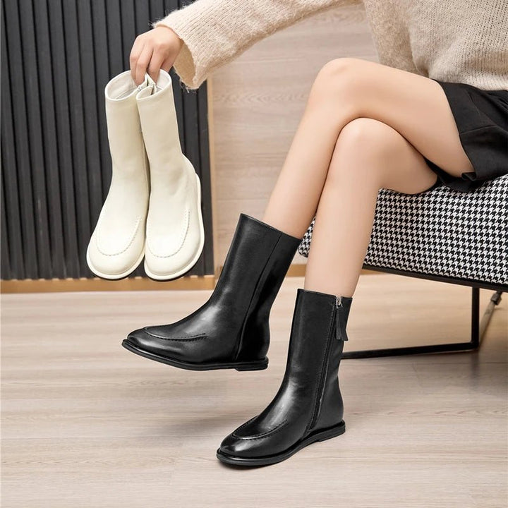 Flat Genuine Leather Ankle Boots – Warm Winter Knight Style Boots for Women - VeauBeauty