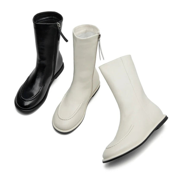 Flat Genuine Leather Ankle Boots – Warm Winter Knight Style Boots for Women - VeauBeauty