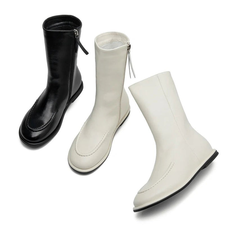 Flat Genuine Leather Ankle Boots – Warm Winter Knight Style Boots for Women - VeauBeauty