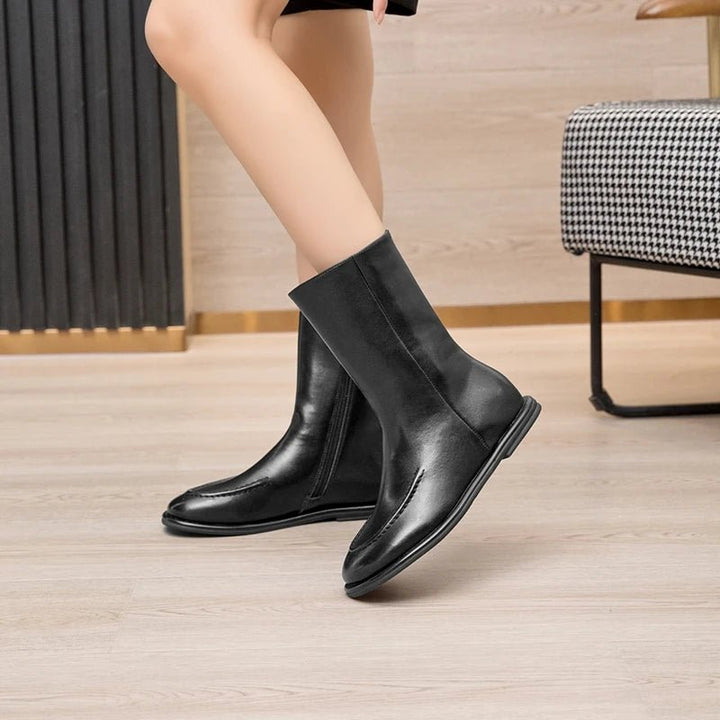 Flat Genuine Leather Ankle Boots – Warm Winter Knight Style Boots for Women - VeauBeauty