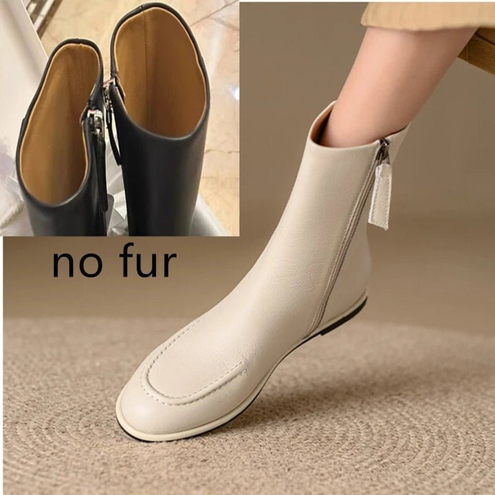 Flat Genuine Leather Ankle Boots – Warm Winter Knight Style Boots for Women - VeauBeauty