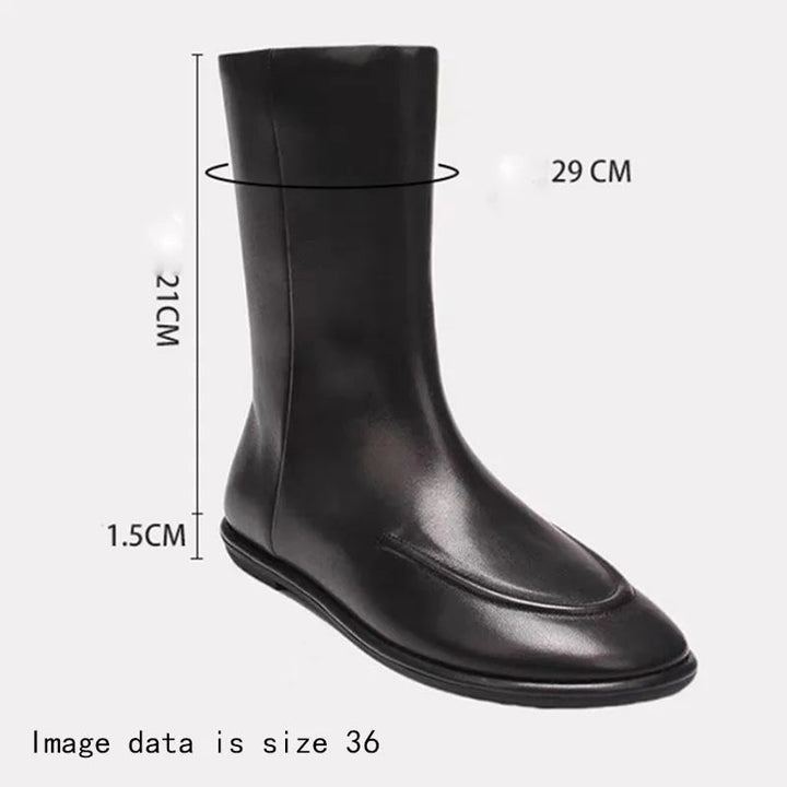 Flat Genuine Leather Ankle Boots – Warm Winter Knight Style Boots for Women - VeauBeauty