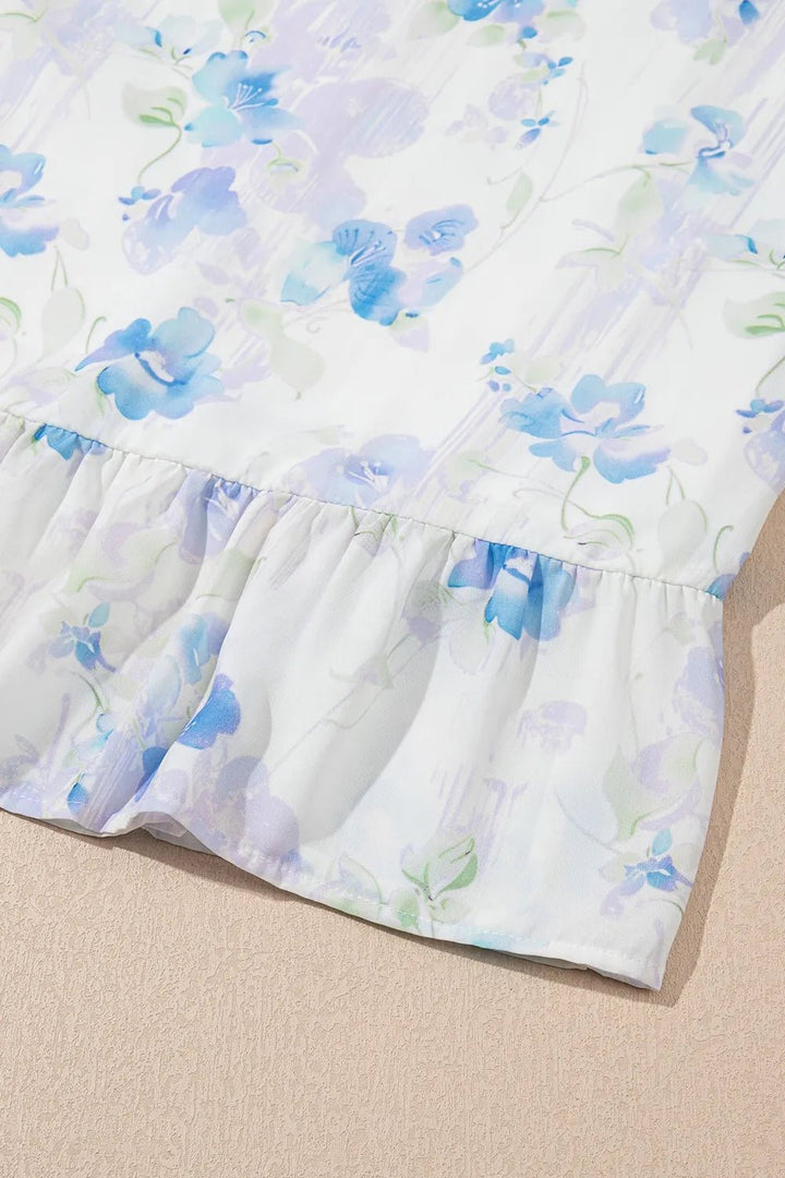 Floral Smocked High Waist Double Ruffle Sleeveless Long Dress - VeauBeauty