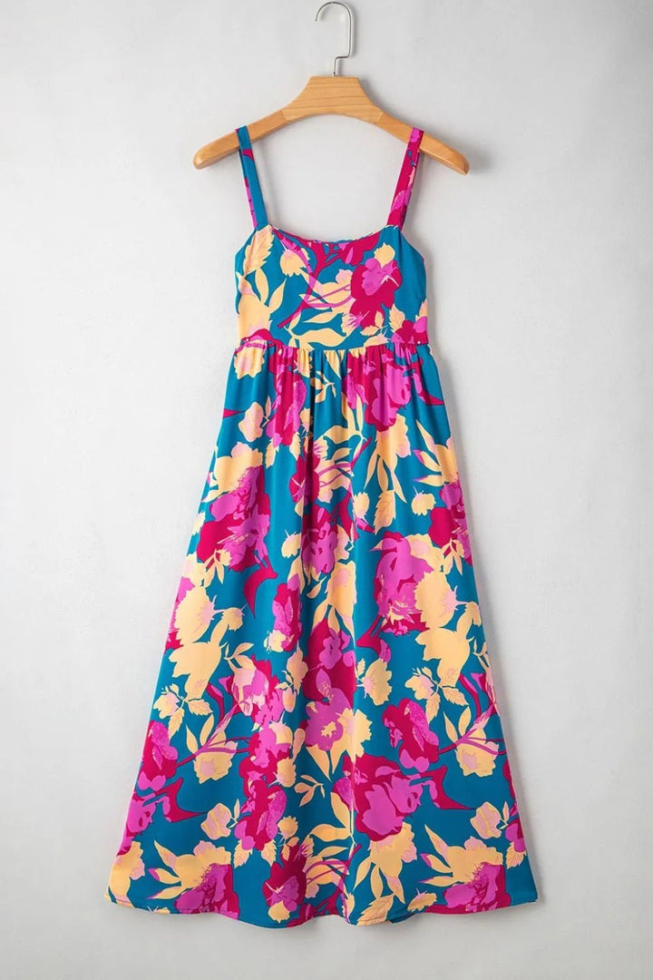 Floral Square Neck Cami Dress with Pockets - VeauBeauty