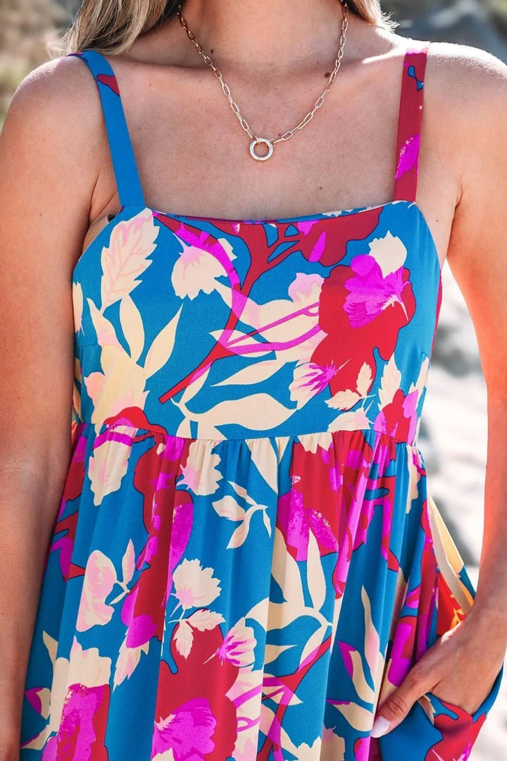 Floral Square Neck Cami Dress with Pockets - VeauBeauty
