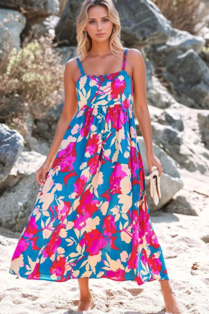Floral Square Neck Cami Dress with Pockets - VeauBeauty