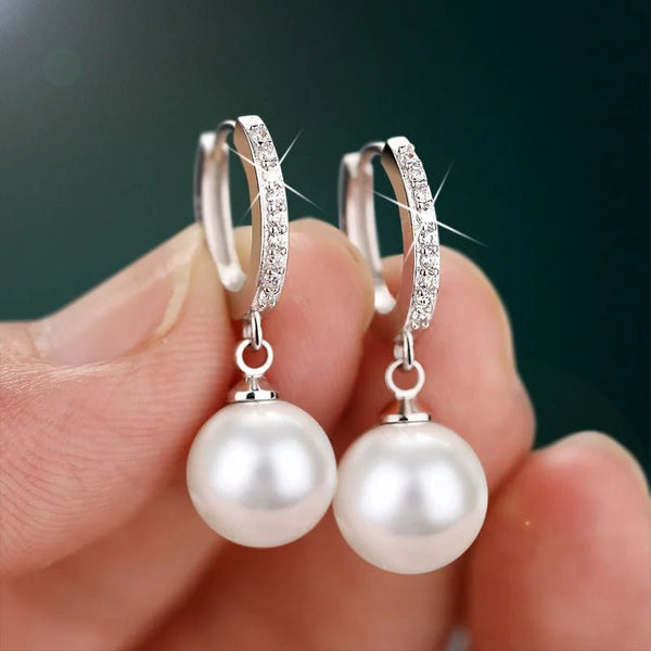 Freshwater Pearl & Zircon Drop Earrings 925 Sterling Silver Jewelry for Women - VeauBeauty
