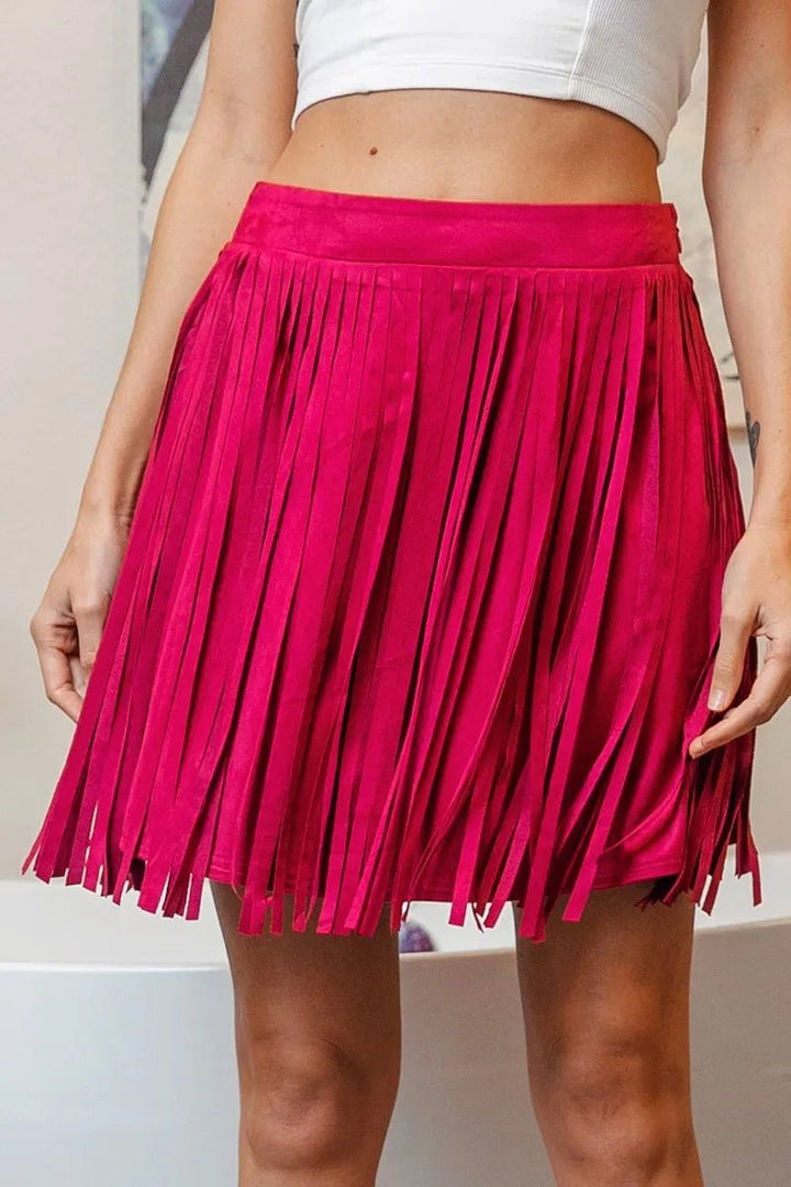 Fringe Detailed Suede Skirt - VeauBeauty
