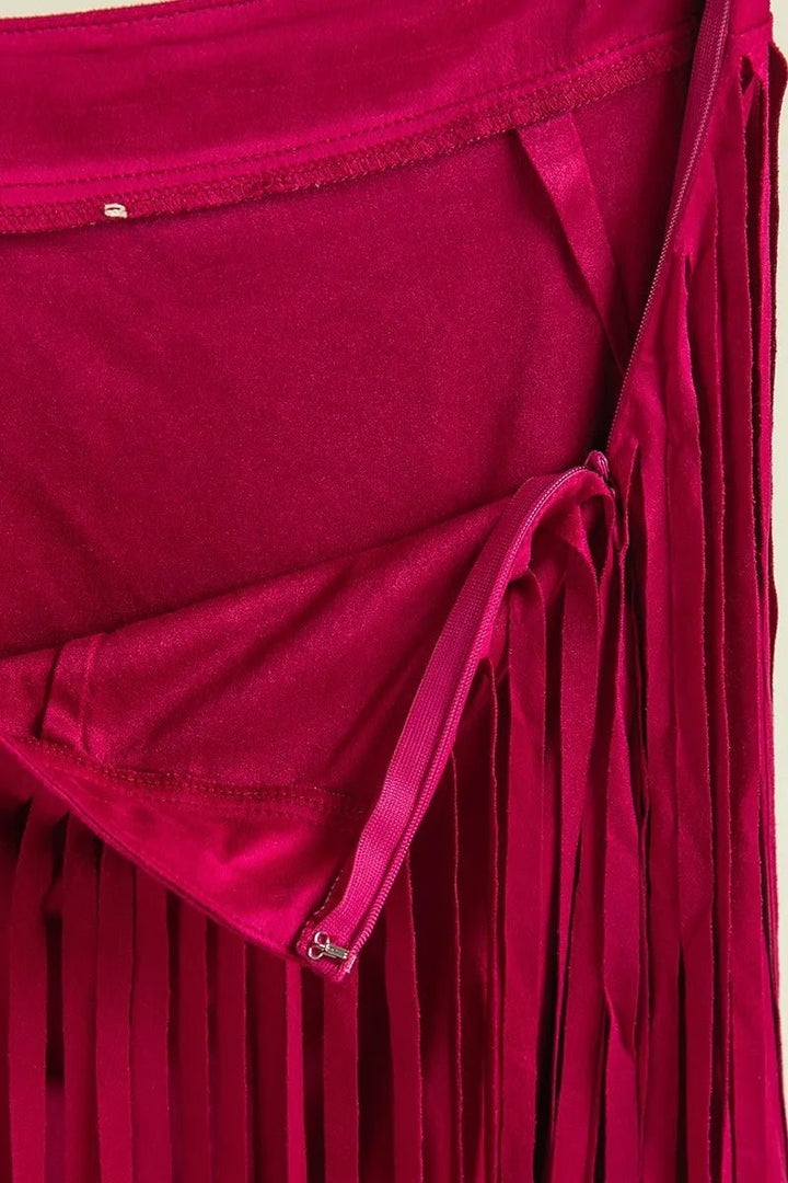 Fringe Detailed Suede Skirt - VeauBeauty