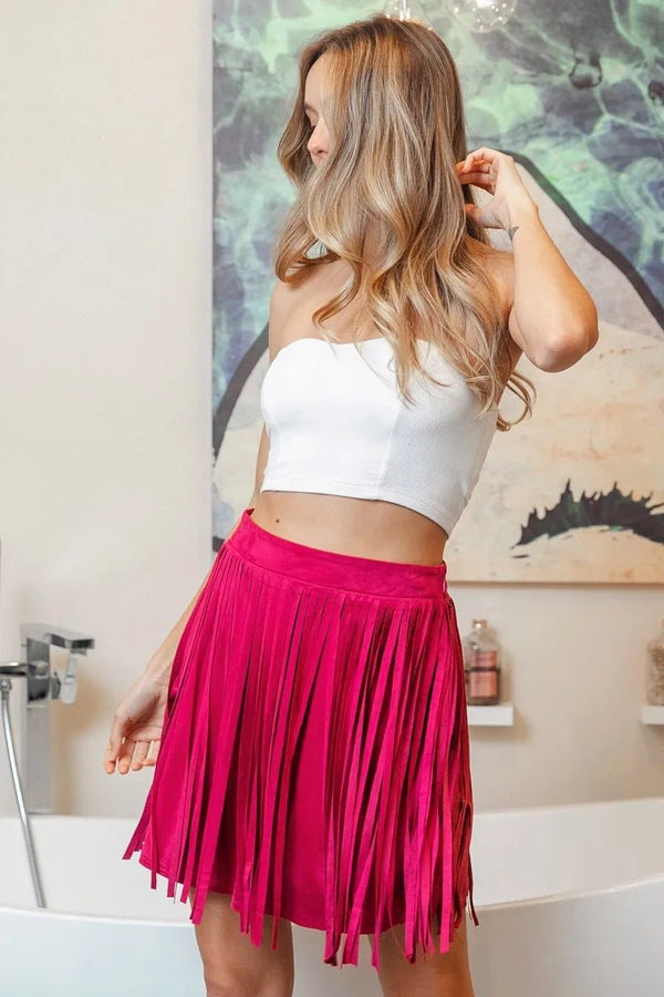 Fringe Detailed Suede Skirt - VeauBeauty