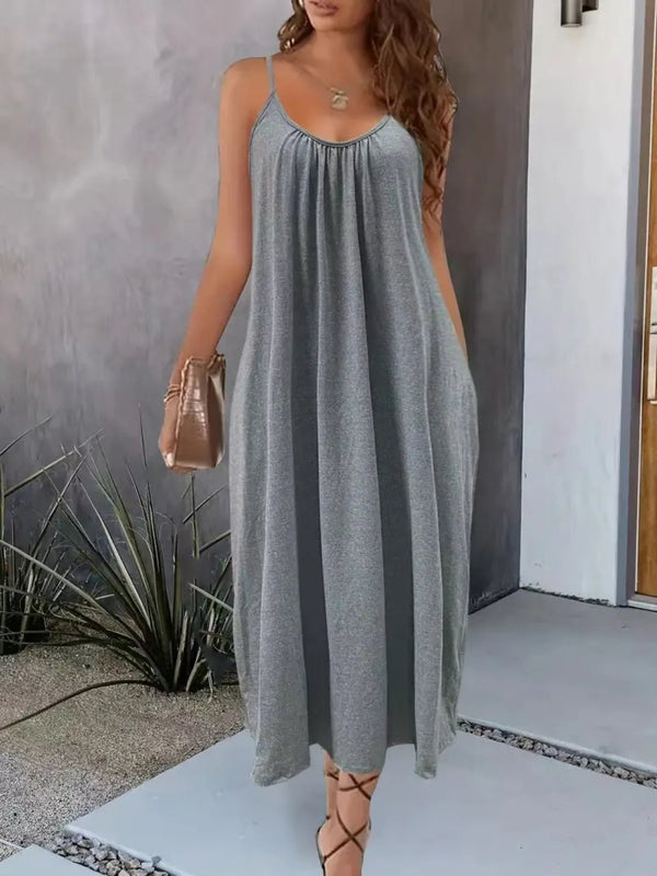 Full Size Scoop Neck Cami Dress with Pockets Plus Size - VeauBeauty
