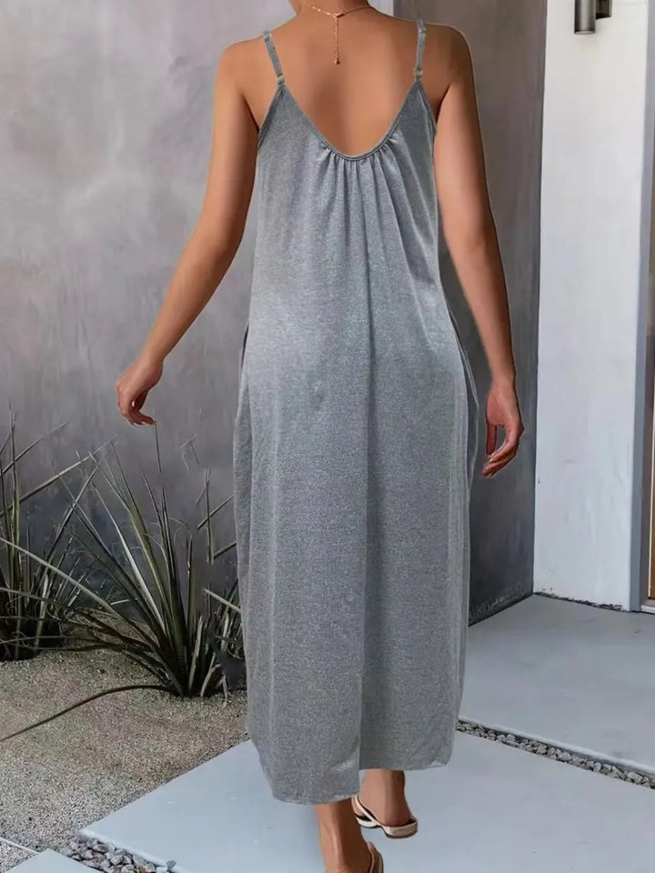 Full Size Scoop Neck Cami Dress with Pockets Plus Size - VeauBeauty