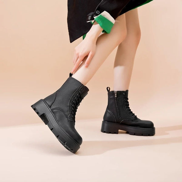 Fur - Lined Leather Ankle Boots – Winter Marton Style - VeauBeauty